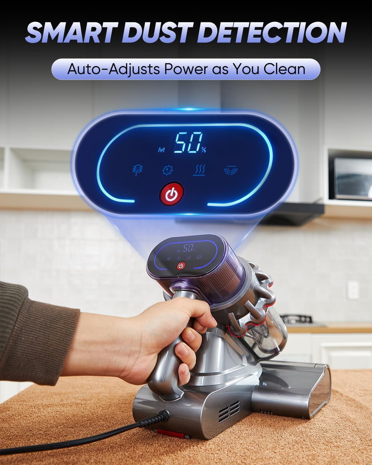 SAKERNEO Powerful Bed Vacuum Cleaner with Digital Display, 5-Cyclone Filtration, 14kPa Strong Suction, HEPA Filter, Handheld Vacuum for Mattress, Carpet, Sofa and Pet Hair