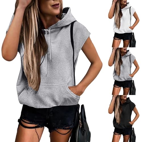 Sleeveless Hoodie Vest Tops With Hood Casual Loose Fit Lightweight