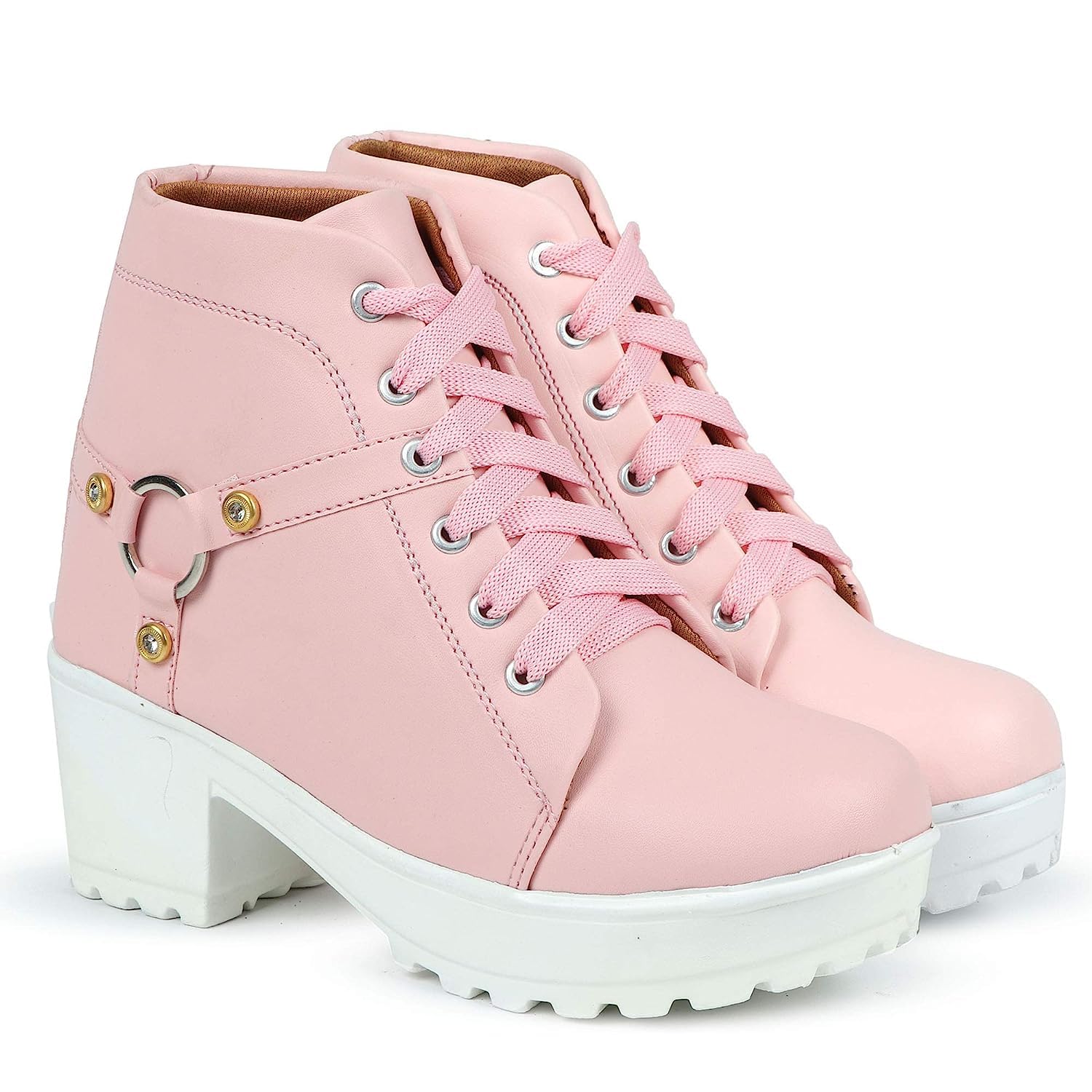 ArranQue Woomen s Boots Shoes High Neck Fashion Casual Boot High Ankle Heel for Girls Boot (Size UK7, Pink)