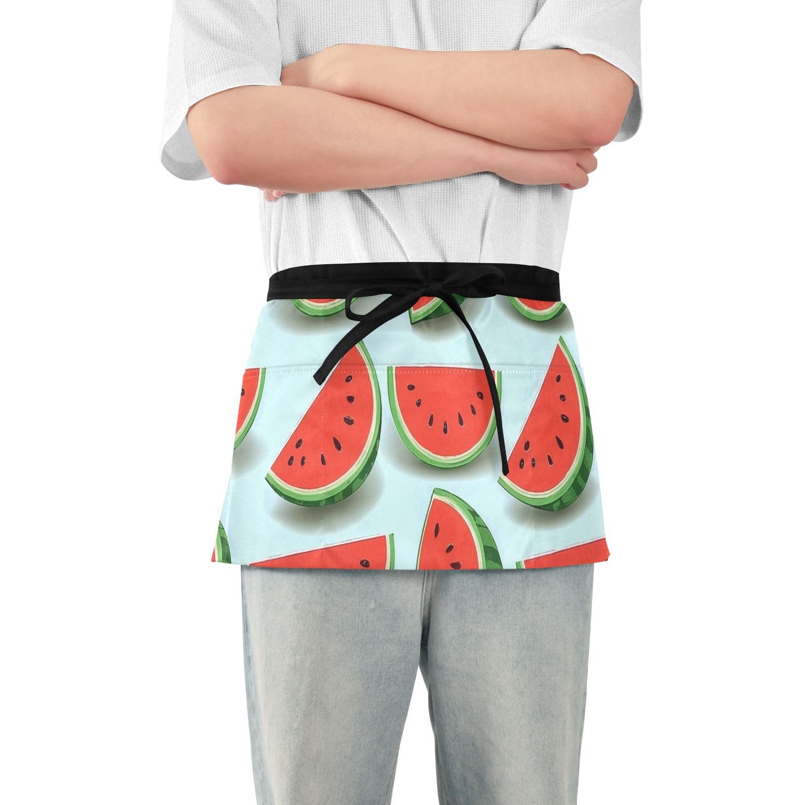 FASHON&FASCIN Server Apron with Pockets Waist Aprons Half Waitress Apron Watermelon Pattern for Gardening Restaurant,Multi1