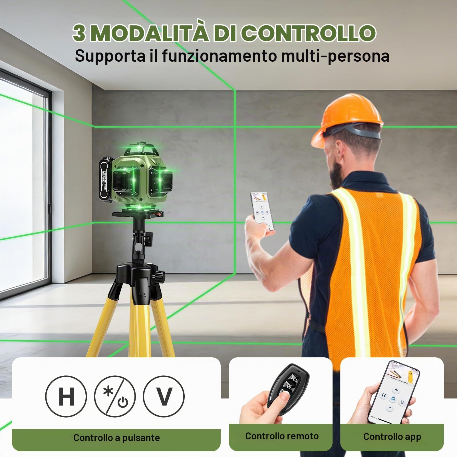 Livella Laser Autolivellante 4D 16 Linee con treppiede, Laser a linee incrociate a 4x360 gradi, batteria da 3600 mAh*3, Livellamento Automatico, per fai da te, Decorazione di interni ed esterni
