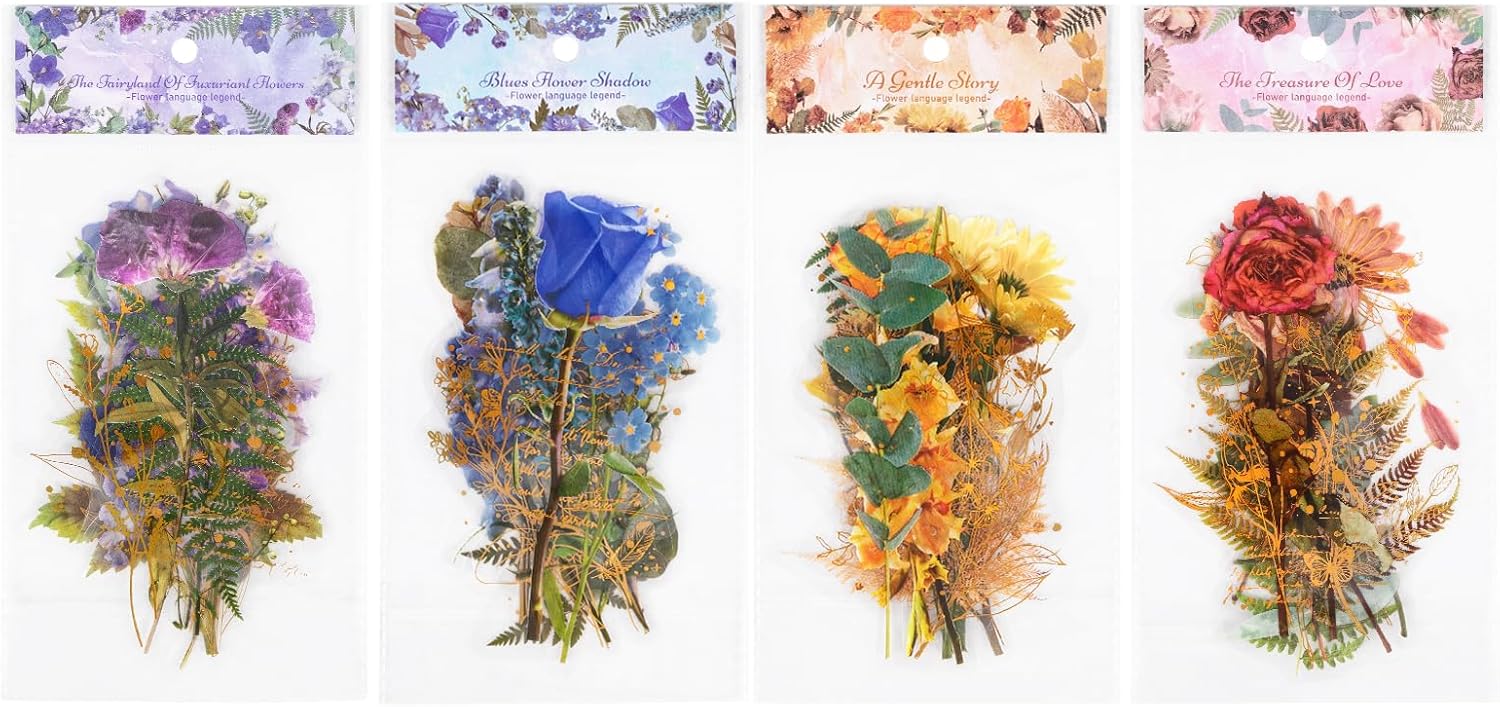 ALKALO Large Size Flower Stickers with Golden Lines