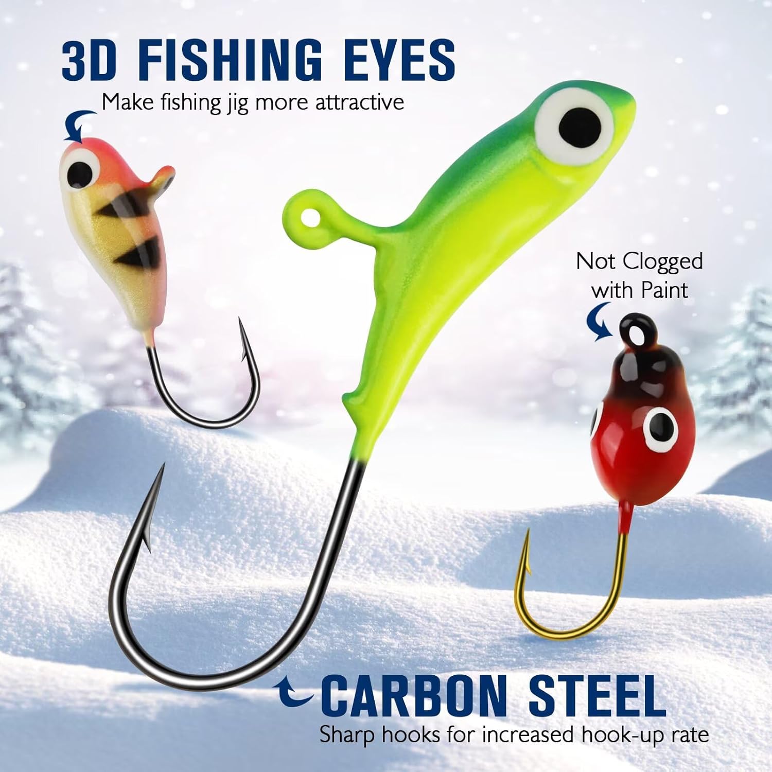 Dovesun Ice Fishing Jigs Kit Ice Fishing Lures Glow in The Dark Fishing Gear Lures 20-93Pcs Jig Head with Tackle Box for Panfish Walleye Crappie Perch Bluegil Trout