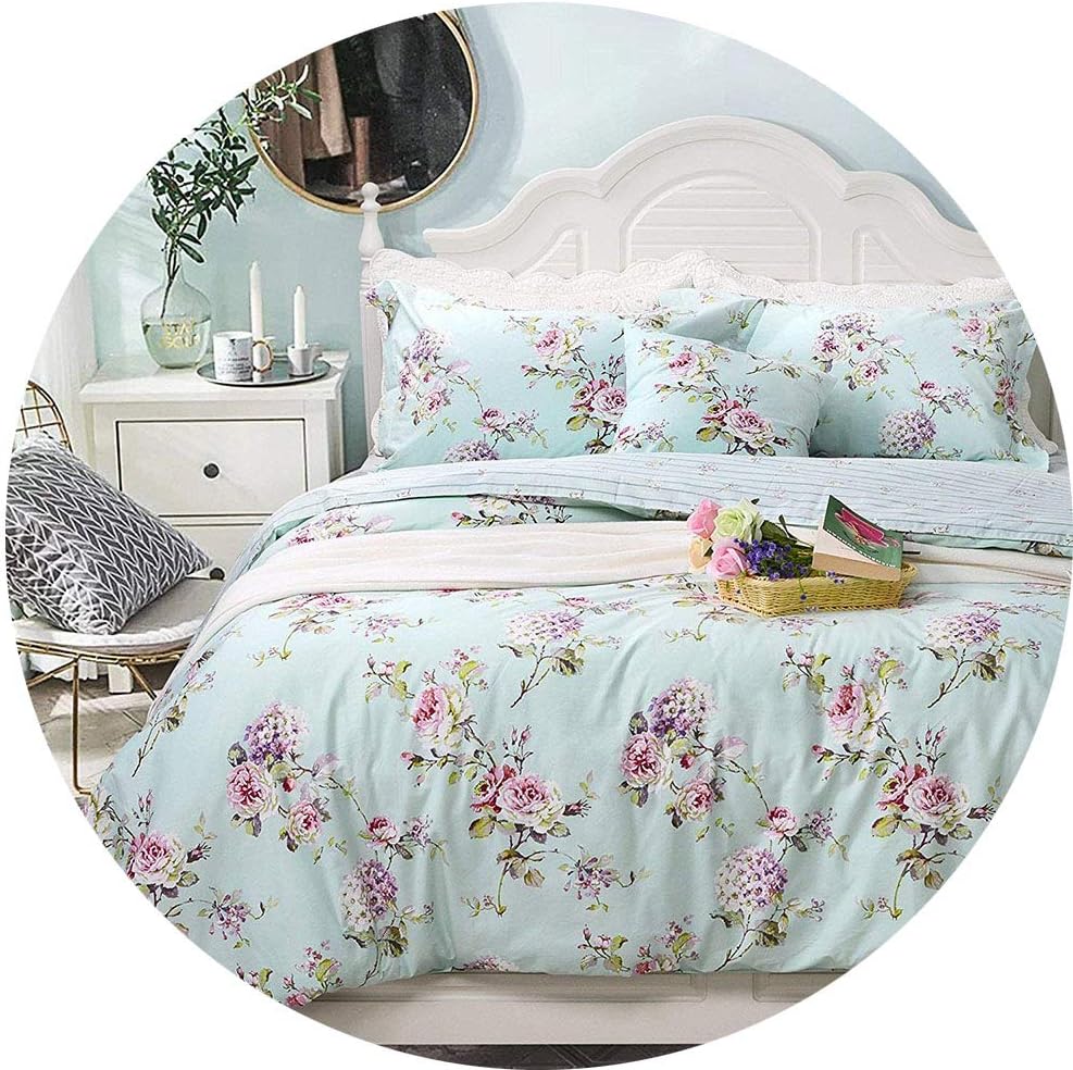 FADFAY Dorm Bedding 5-Pcs Bed in a Bag Set Twin XL Target Shabby Bedding Blue Green Hydrangea Floral 100% Cotton, Twin XL 5-Pieces for College Room