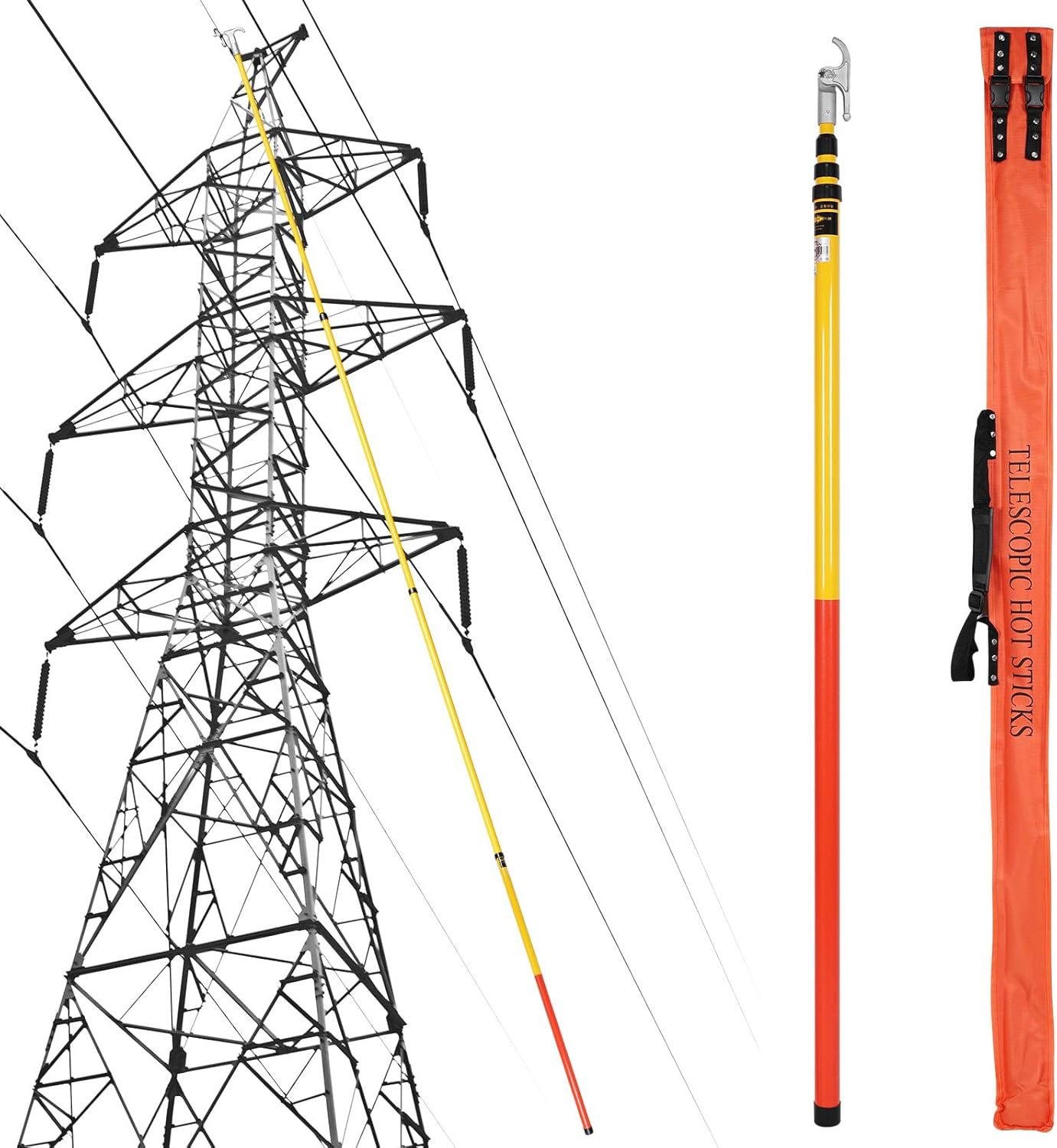Generic 220KV 6m 4 Sections High Voltage Insulation Equipment with Multi-Angle Adjustable Hookhead Electrician Insulation Operating Poles for Electric Power Maintenance