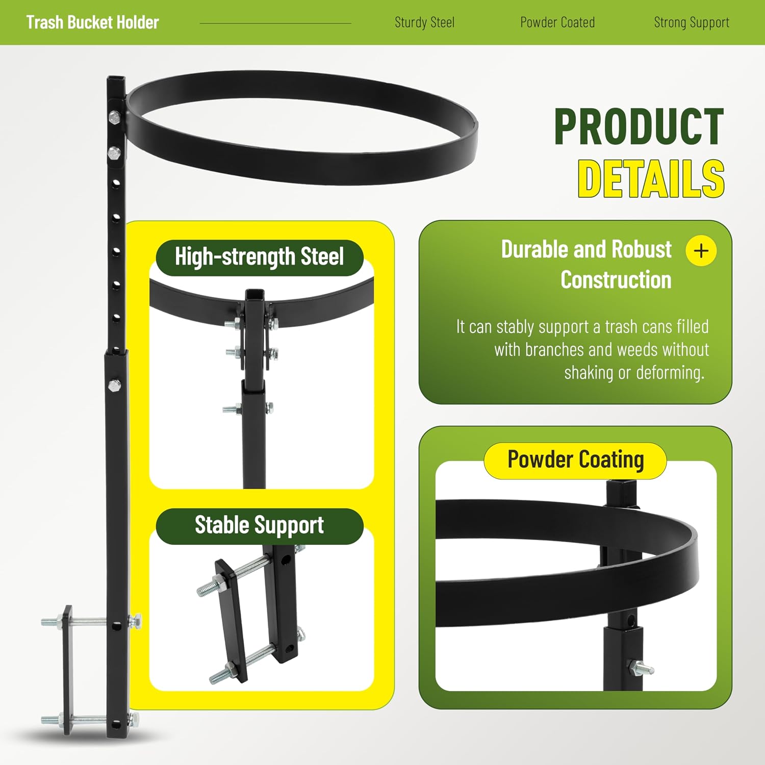 ALMULOO Trash Bucket Holder Compatible with Zero Turn Mowers for Outdoor Garbage, Yard Cleaning Steel Powder Coated Black