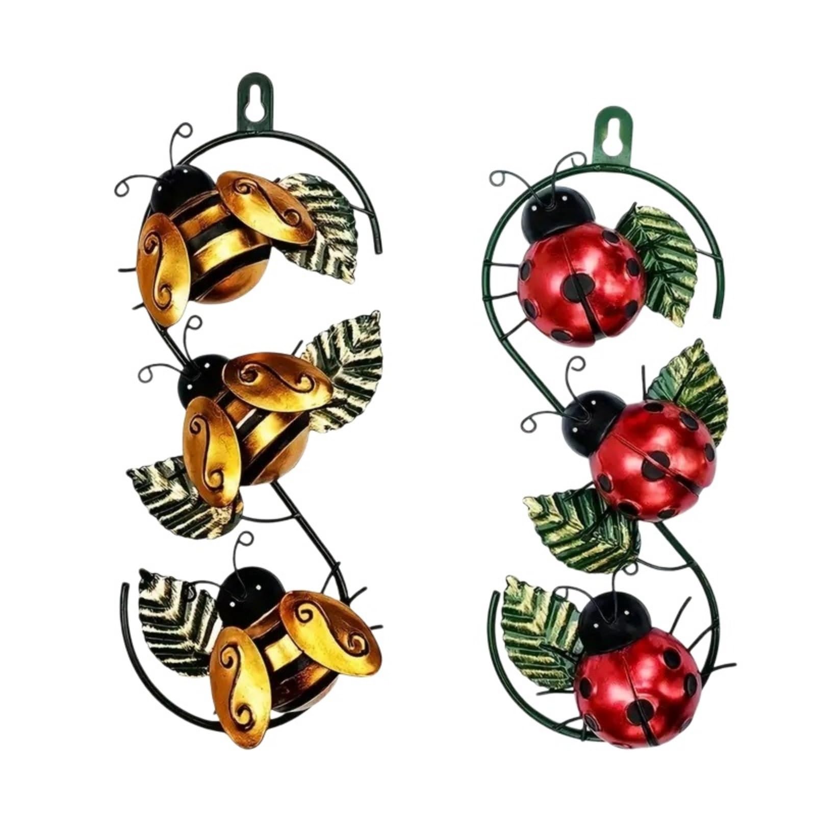 GUASDIE Metal Wall Art 11.4" Metal Ladybugs Bee Fence Decor Garden Decorations Outdoor for Wall Decor,Set of 2