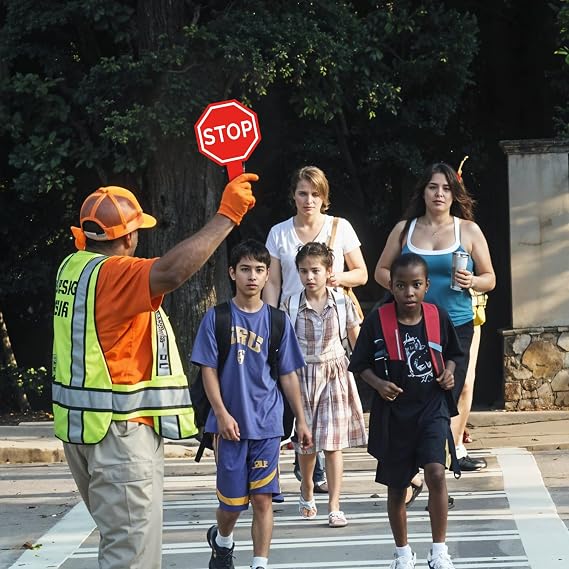 Ouligay Stop and Go Sign with Handle Double Sided Red Light Green Light Crossing Guard Stop Sign, Waterproof PVC Traffic Safety Tool for Kids Ideal for Classroom and Garage Use