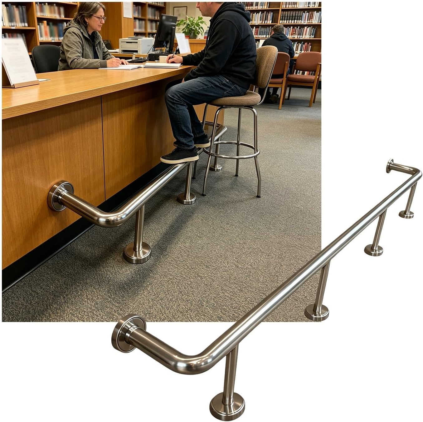 Epano Silver Lxxw Bar Foot Rail Bar Foot Rails，Stainless Steel Indoor Rest For Restaurant Kitchen Reception Desk Counter，3.28~16.4Ft(,5.0M/16.40Ft)