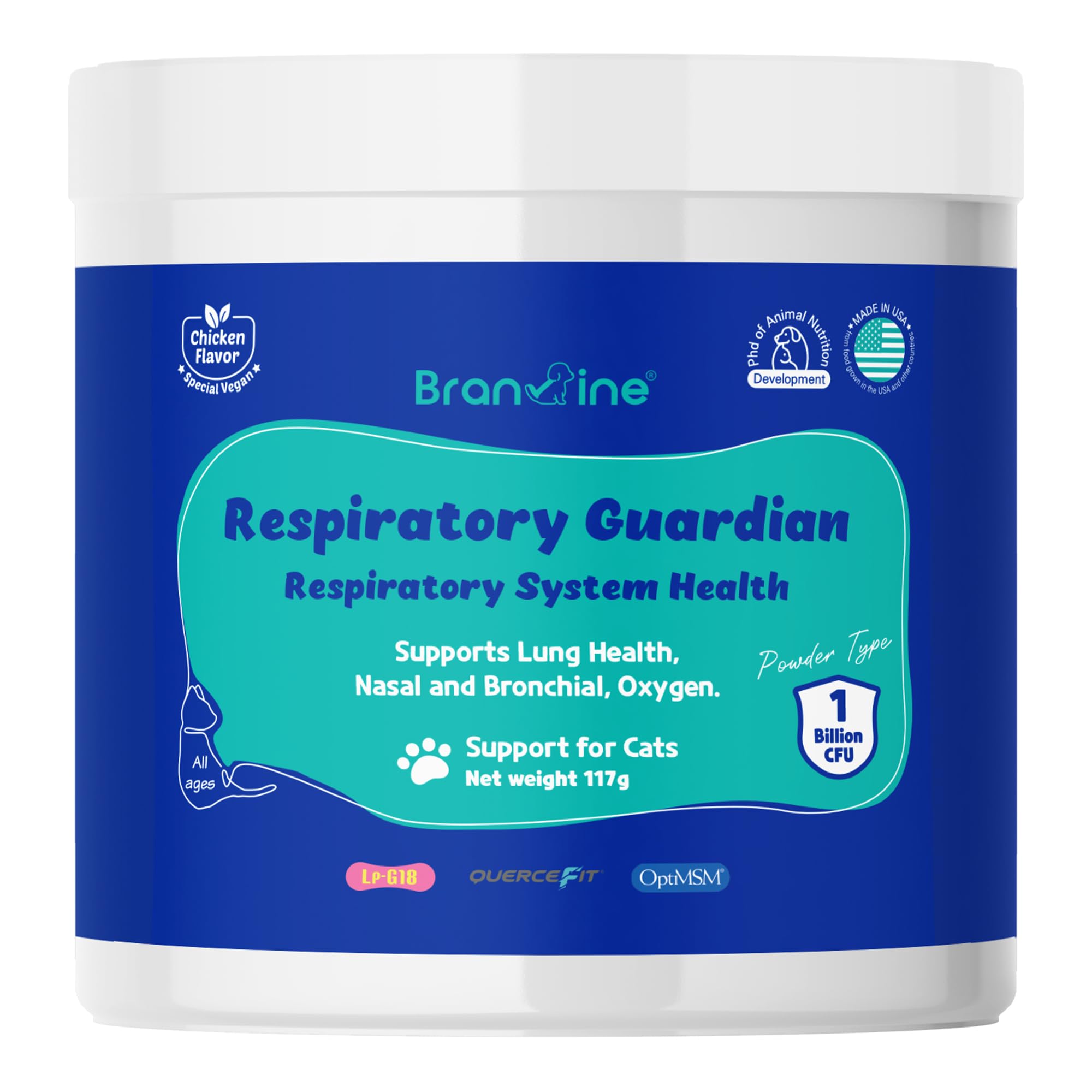 Respiratory Guardian for Cats - Supports Lung Health, Nasal, Bronchial and Oxygen (117g) with Quercefit® and Respiratory Probiotics