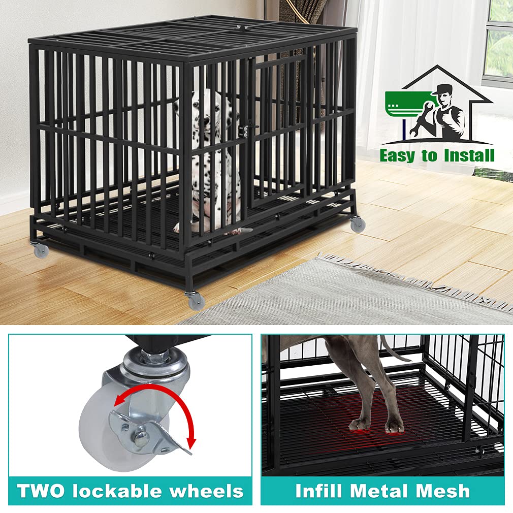 Dkeli Heavy Duty Dog Crate 48 Inch Strong Metal Dog Kennel and Crate