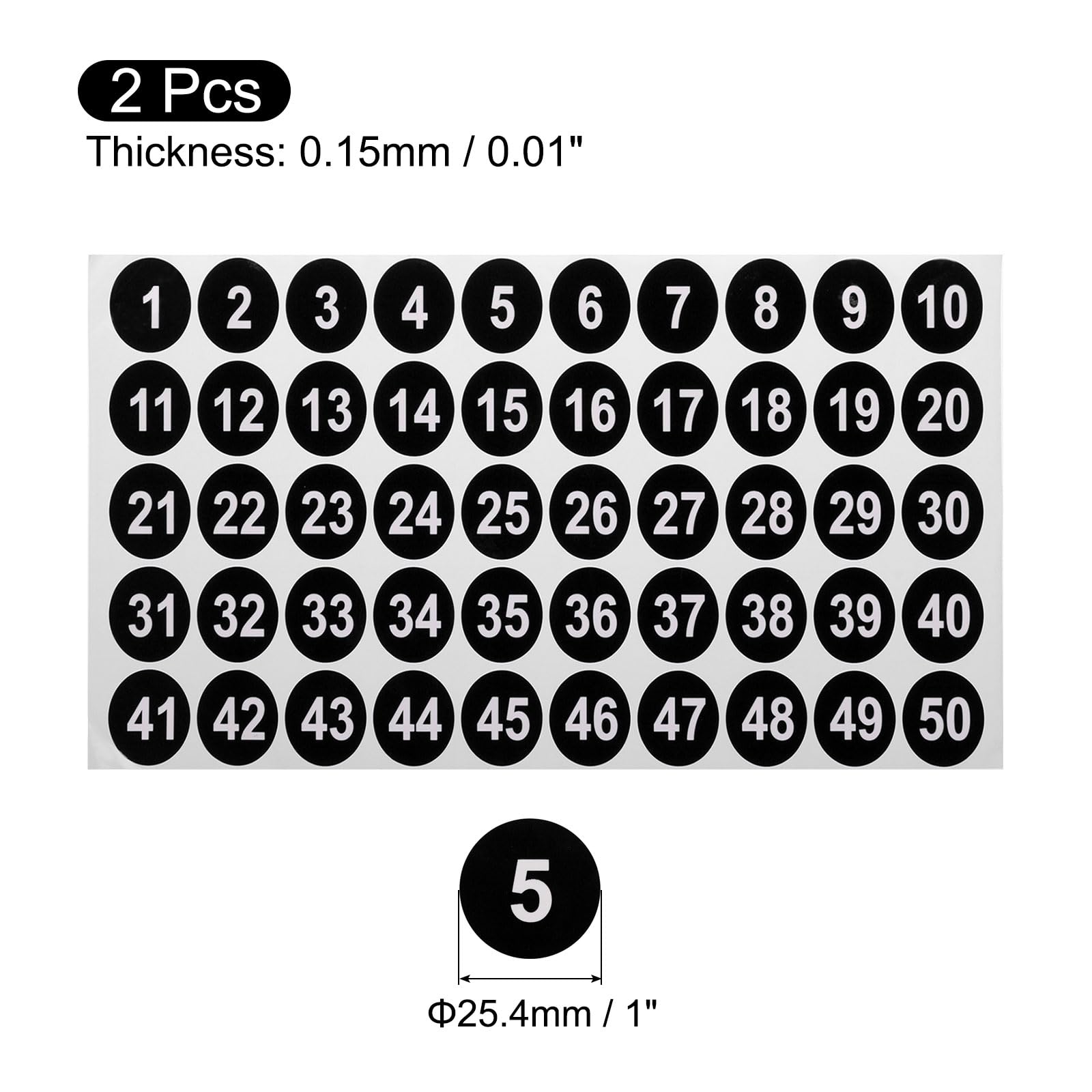 Amazon | uxcell 2枚 丸い数字ステッカー 1-50 ビニール連番ラベル