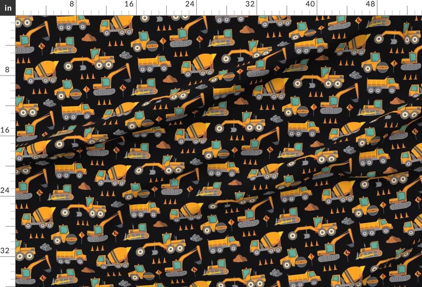 Spoonflower Fabric - Scatter Large Black Construction Truck Printed on Minky Fabric by The Yard - Sewing Baby Blankets Quilt Backing Plush