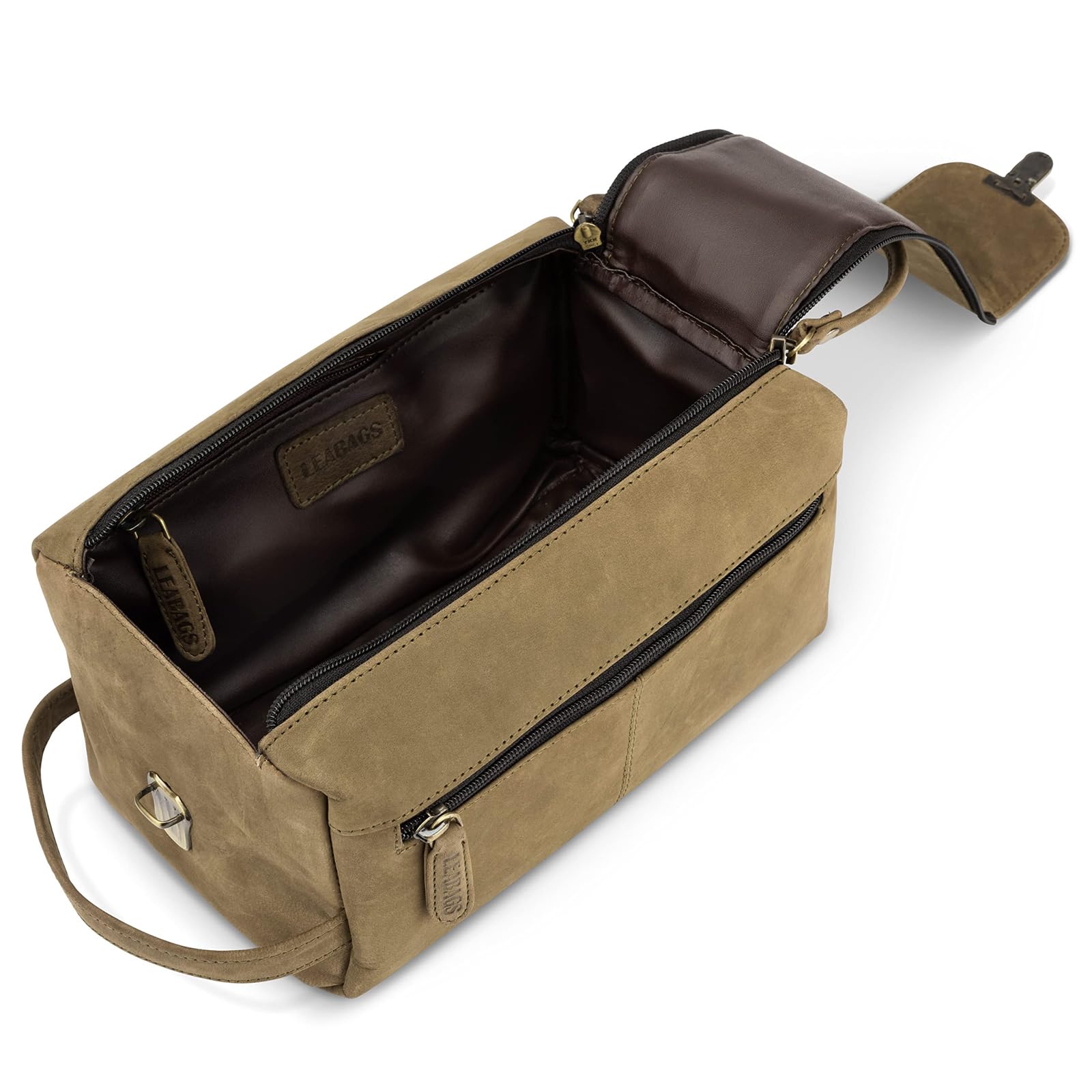 LEABAGS Grand Sac de Toilette en Cuir Premium pour Hommes | Trousse de Toilette à Suspendre spacieuse | Trousse de Maquillage, de Surveillance et de beauté