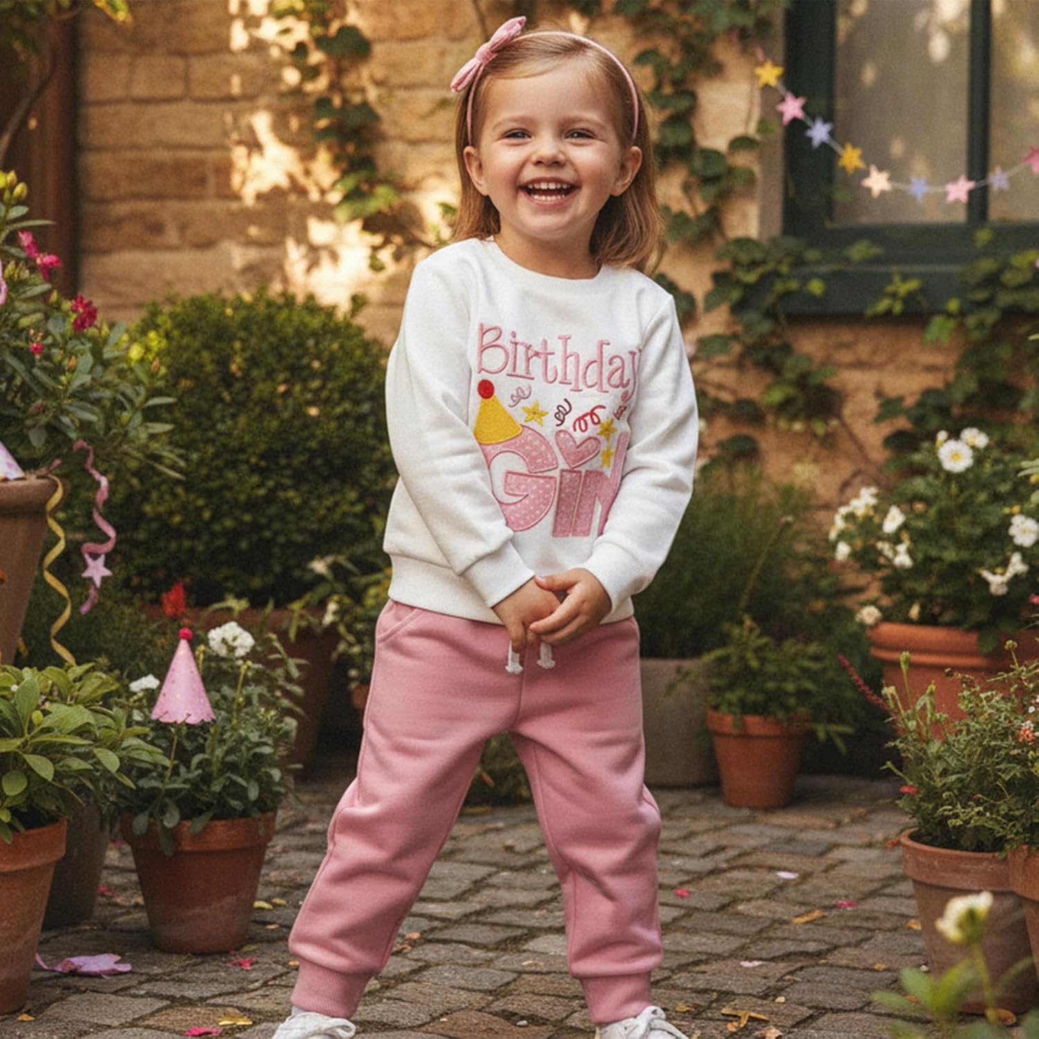 SAYOO Baby Birthday Girl Outfit Embroidery Birthday Girl Print Sweatshirt Pullover+Sweatpants Princess 2Pcs Fall Clothes - Image 4