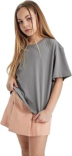 تيشرت منسوج بقصة مريحة وأكمام قصيرة للبنات من ديفاكتو، C1206A8