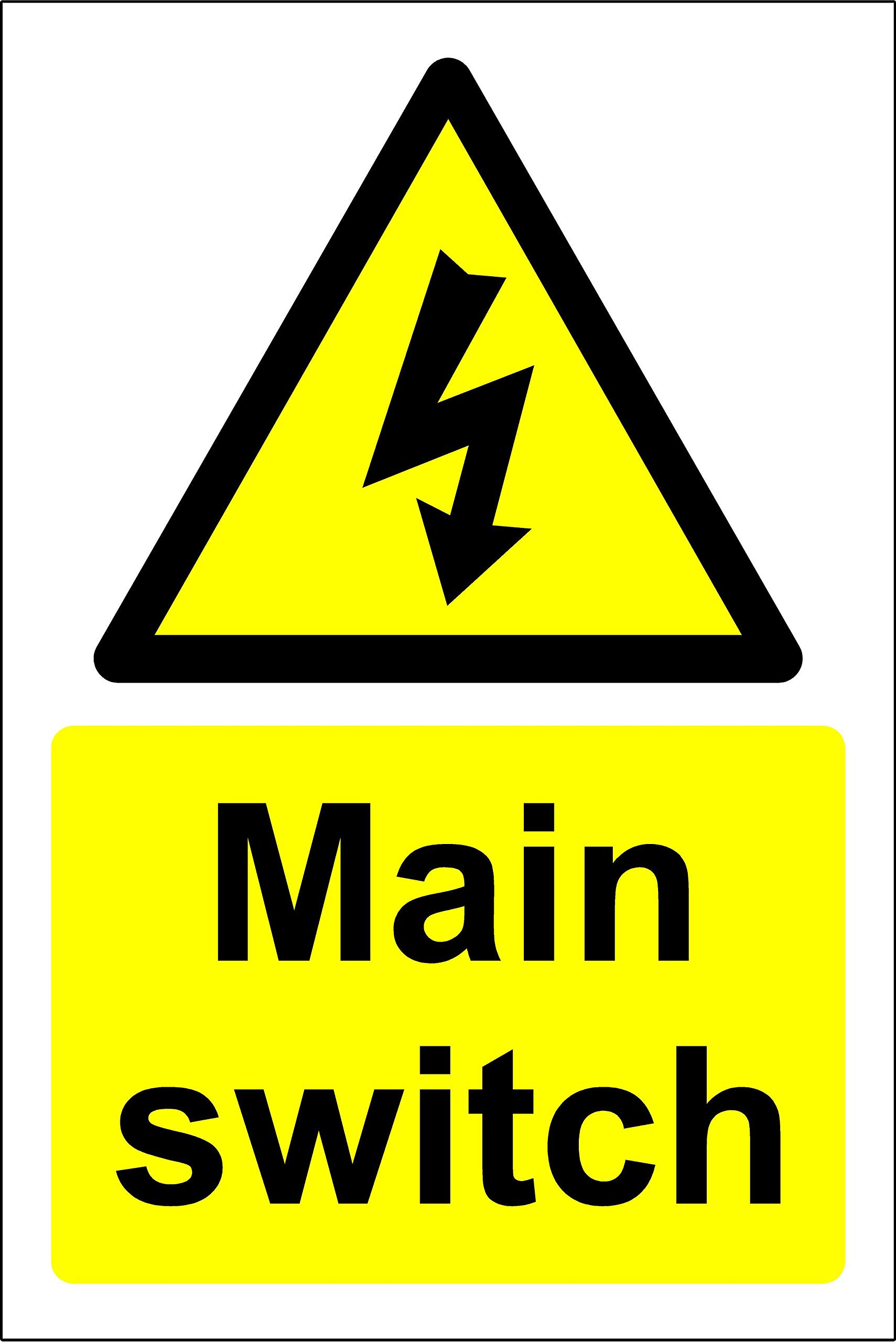 Main switch electricity Safety sign - 1.2mm Rigid plastic 400mm x 300mm