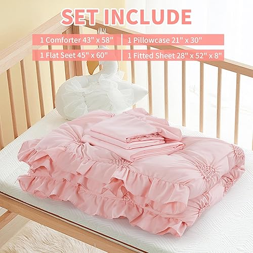 Miniatura 4 de HOMBYS Juego de ropa de cama de princesa azul de 4 piezas para niñas y niños, juego de edredón ultrasuave plisado con volantes para todas las