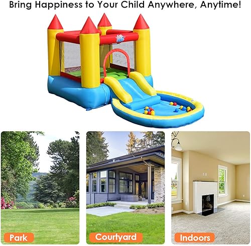 Miniatura 8 de GLACER Casa inflable de salto, tobogán acuático para niños con piscina de salpicaduras, 30 bolas oceánicas, pared de malla protectora, costura