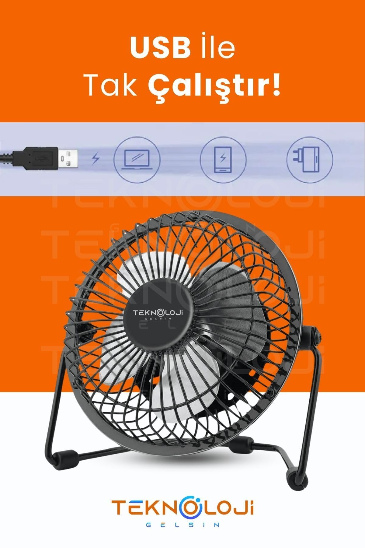 Masaüstü Fan Metal Vantilatör Usb Ile Çalışan Soğutucu Siyah
