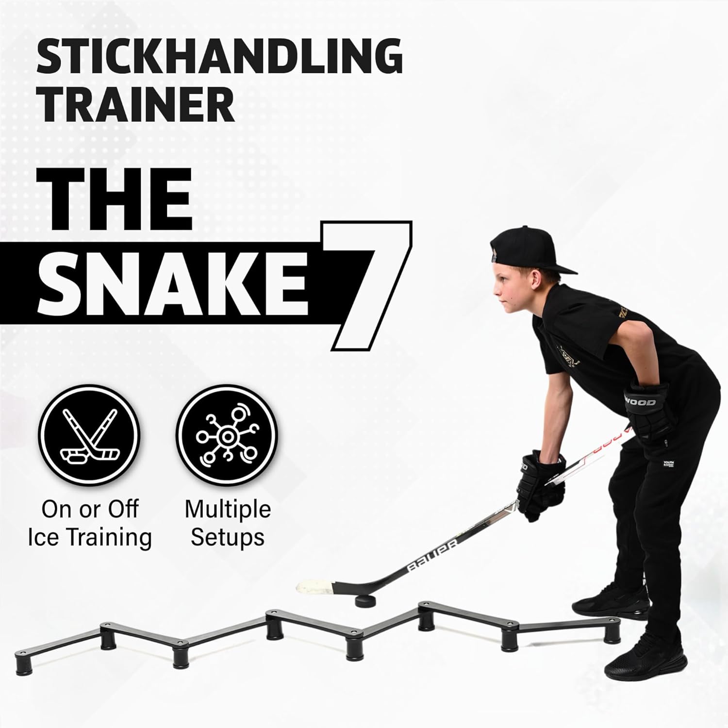 ACE HOCKEY The Snake Trainer - Lightweight Stickhandling Training Tool - Hockey Training Equipment for Puck Control, Reaction Time and Coordination - Portable, Durable and Adjustable