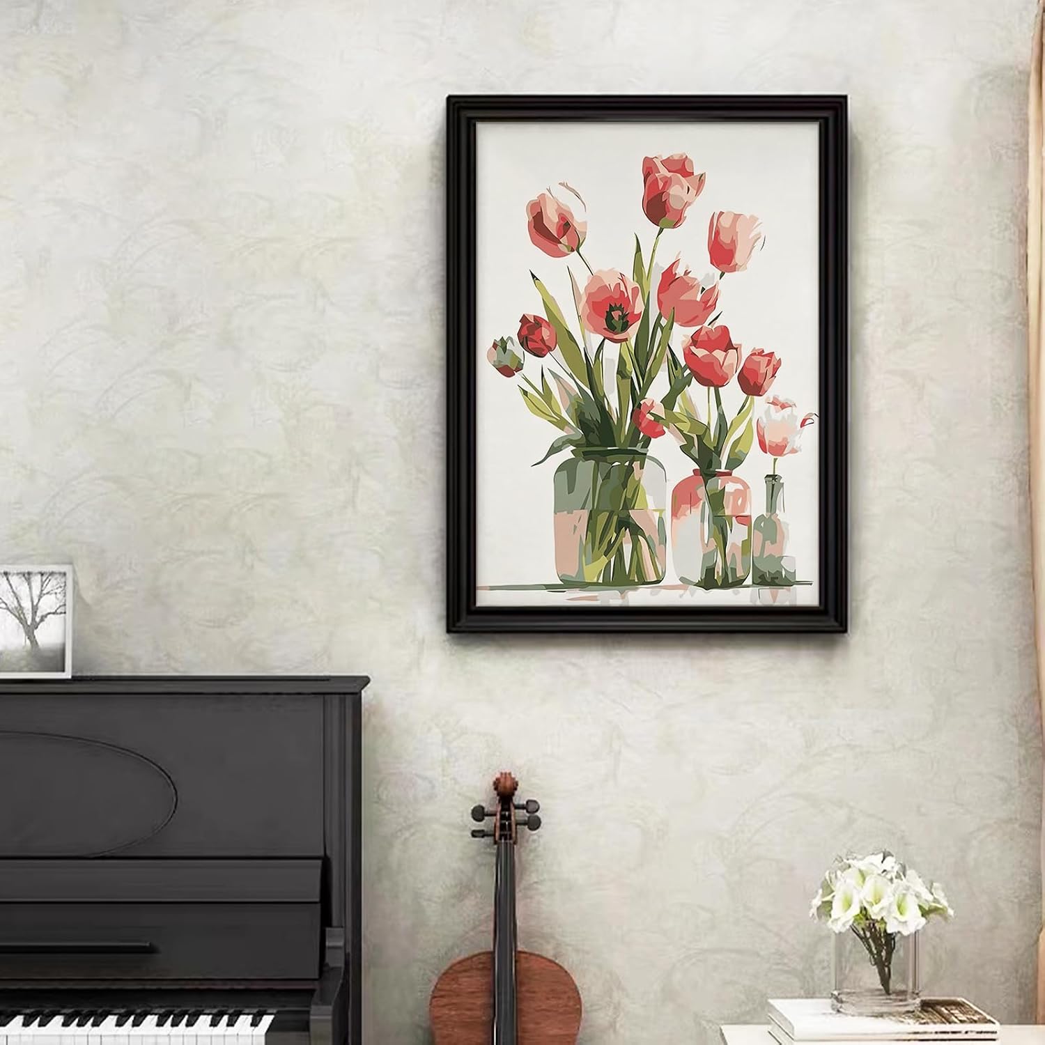 Ginkko Paint by Numbers Kit for Adults Beginner & Kids Ages 8-12 with Wooden Frame Easy Acrylic on Canvas 8x12 inch with Paints and Brushes, Flower 01(Include Framed) image 2