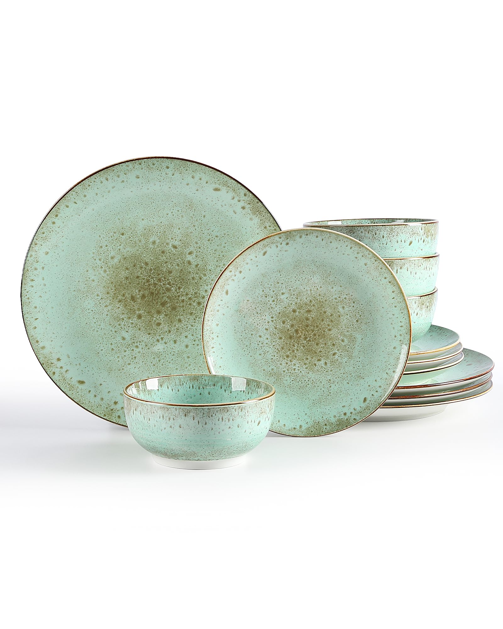 Sweejar Home Dinnerware Sets Service for 4, 12 pcs Porcelain Plates and Bowls for Kitchen, Housewaring Gift, Chip and Scratch Resistant Dish Set, Dishwasher and Microwave Safe Plate Set, Green