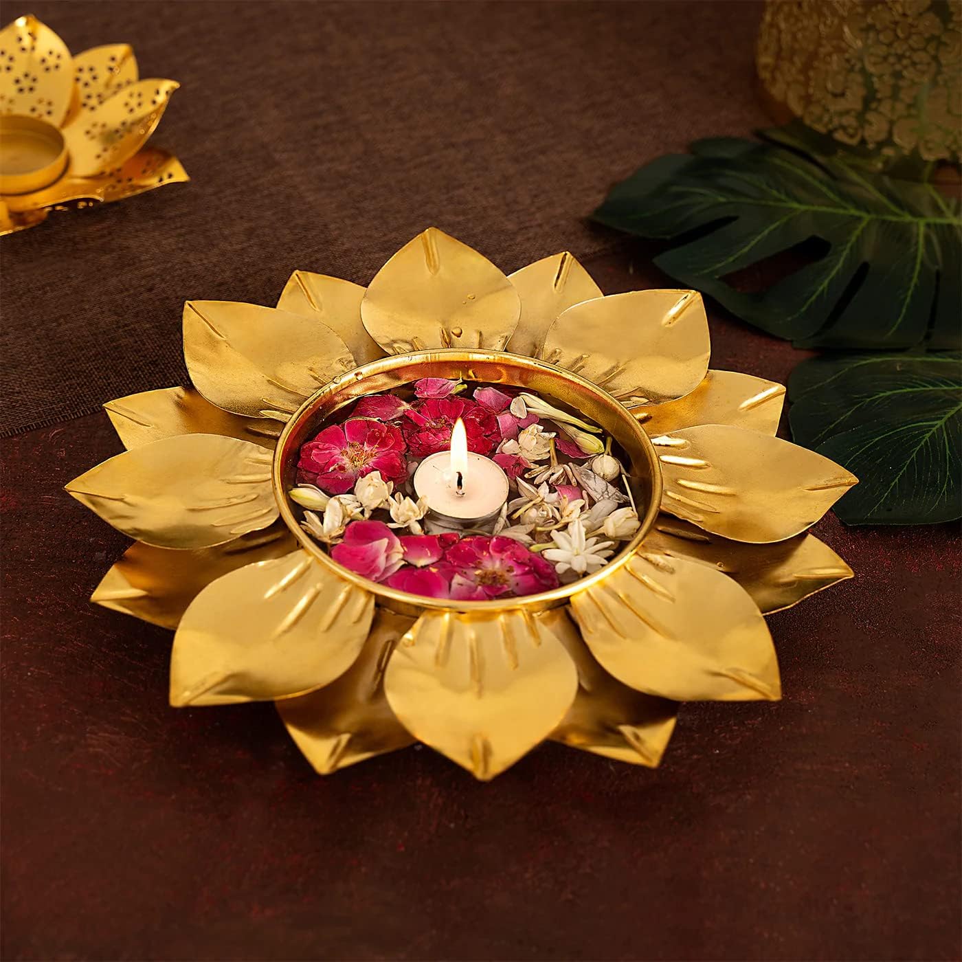 DecorTwistยฎ Decorative Urli Bowl 2.3 Inch| Pack of 1 Metal Lotus Flower Handcrafted Bowl for Floating Flowers and Tea Light Candles Home Office Wedding Diwali Decoration Items (Gold)
