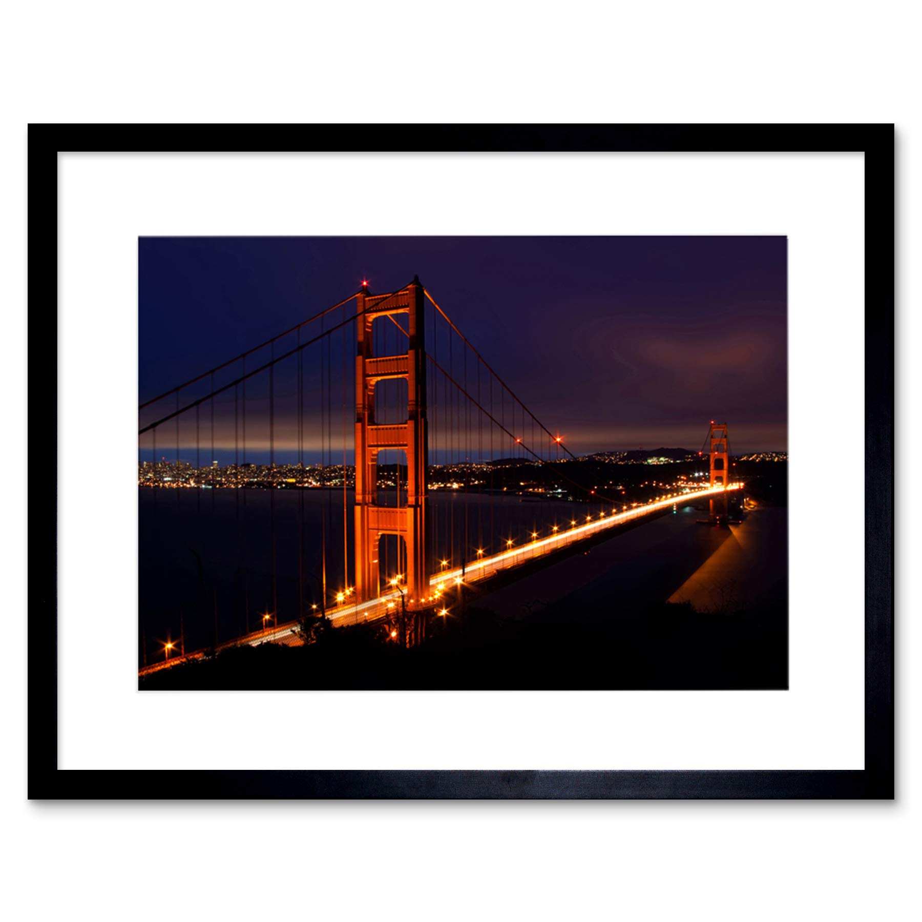Wee Blue Coo Golden Gate Bridge Night San Francisco Picture Framed Wall Art Print