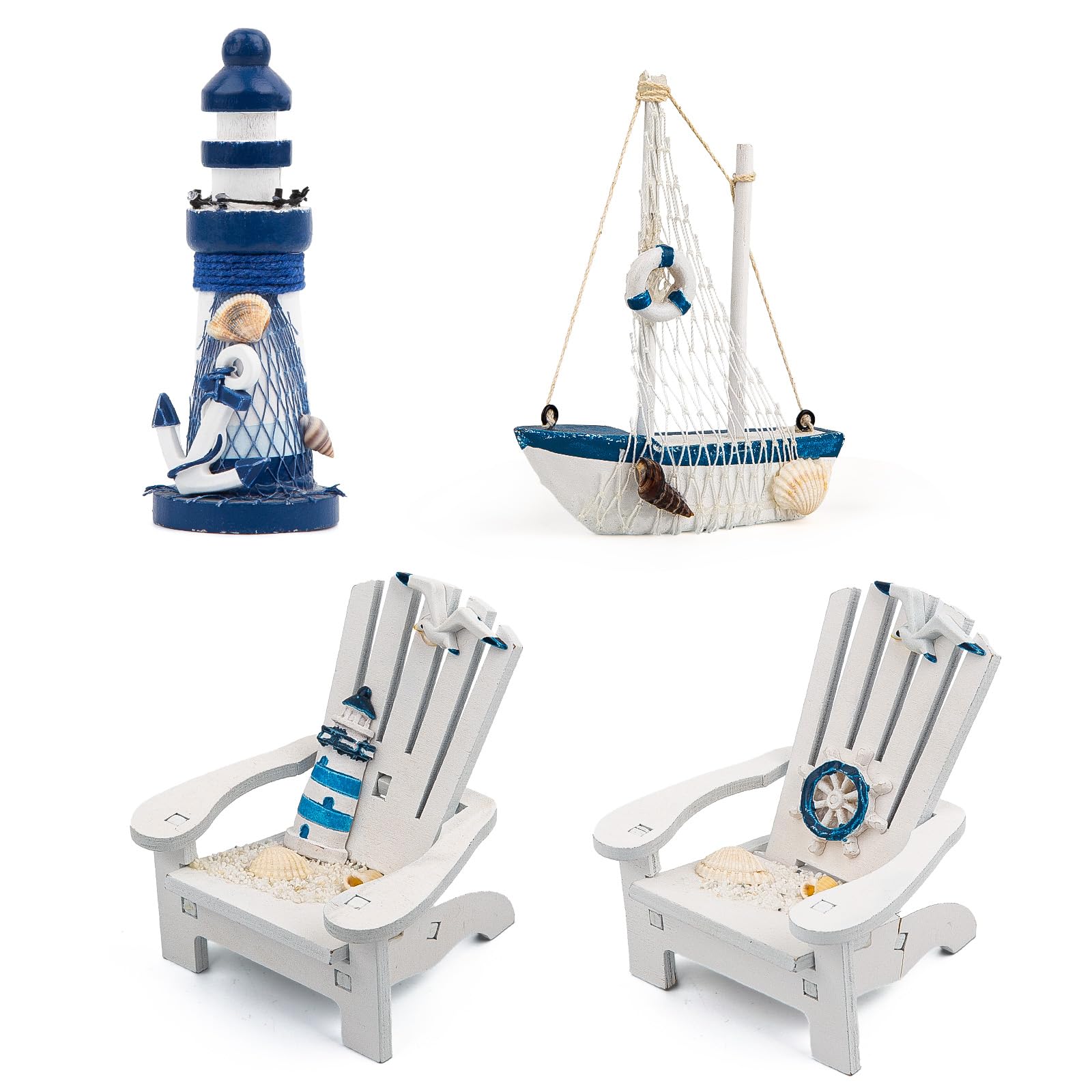 JQAQJU 4" Wooden Beach Chair Lighthouse Sailboat - dollhouse accessories | Mubboo