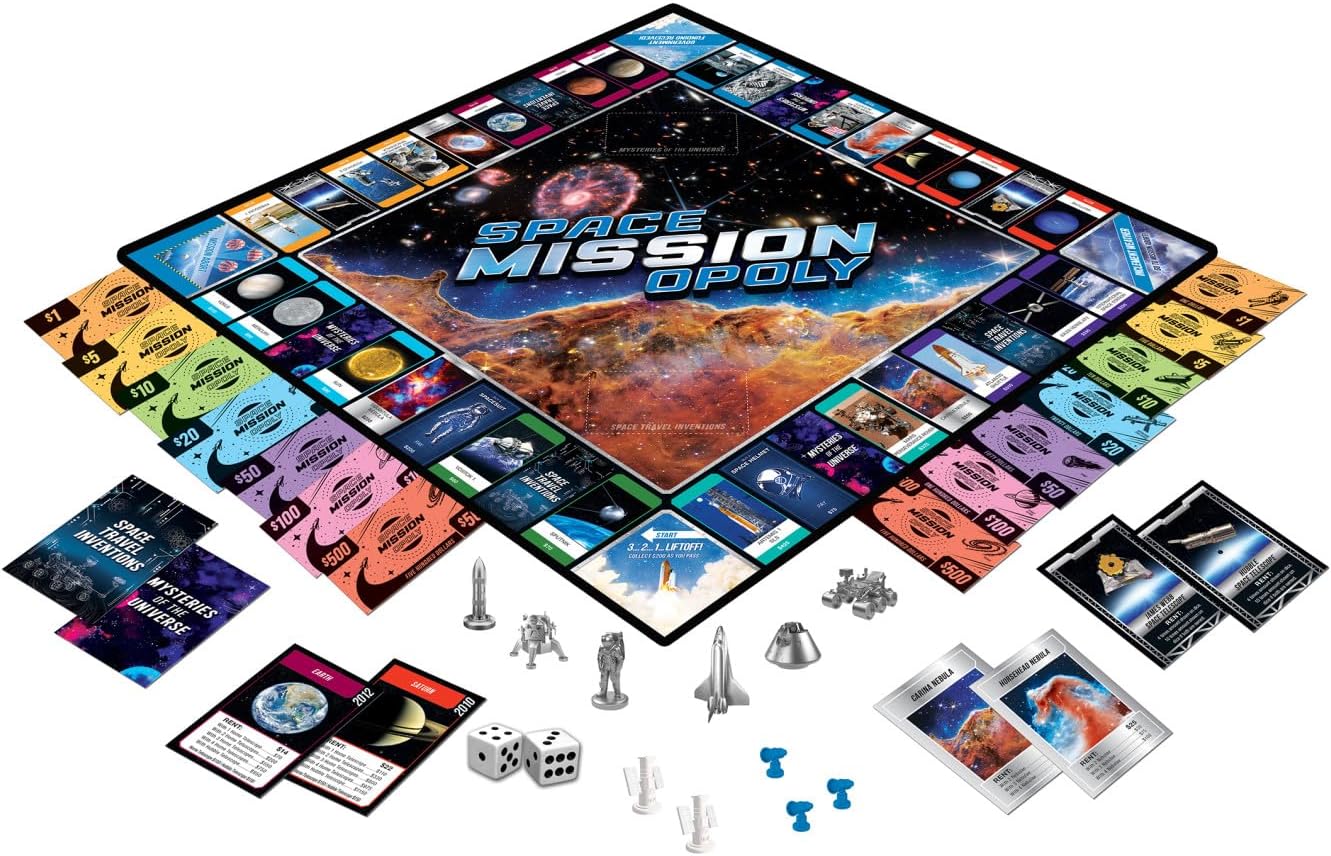 MasterPieces Space Mission Opoly Board Game - Fun Opoly Board Games for Adults & Kids - Includes Space Tokens & Cards - Ages 8+