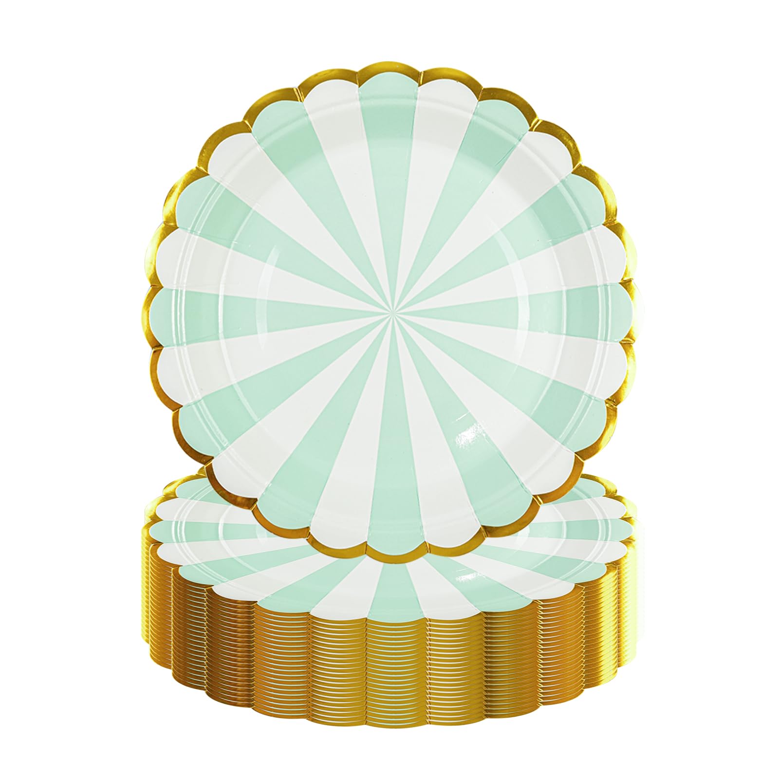 HiEnjoin 50PCS Green Birthday Party Plates, Disposable Dessert Plates, Scalloped Gold Foil Edge Dinnerware Party Supplies for Birthday Weddings