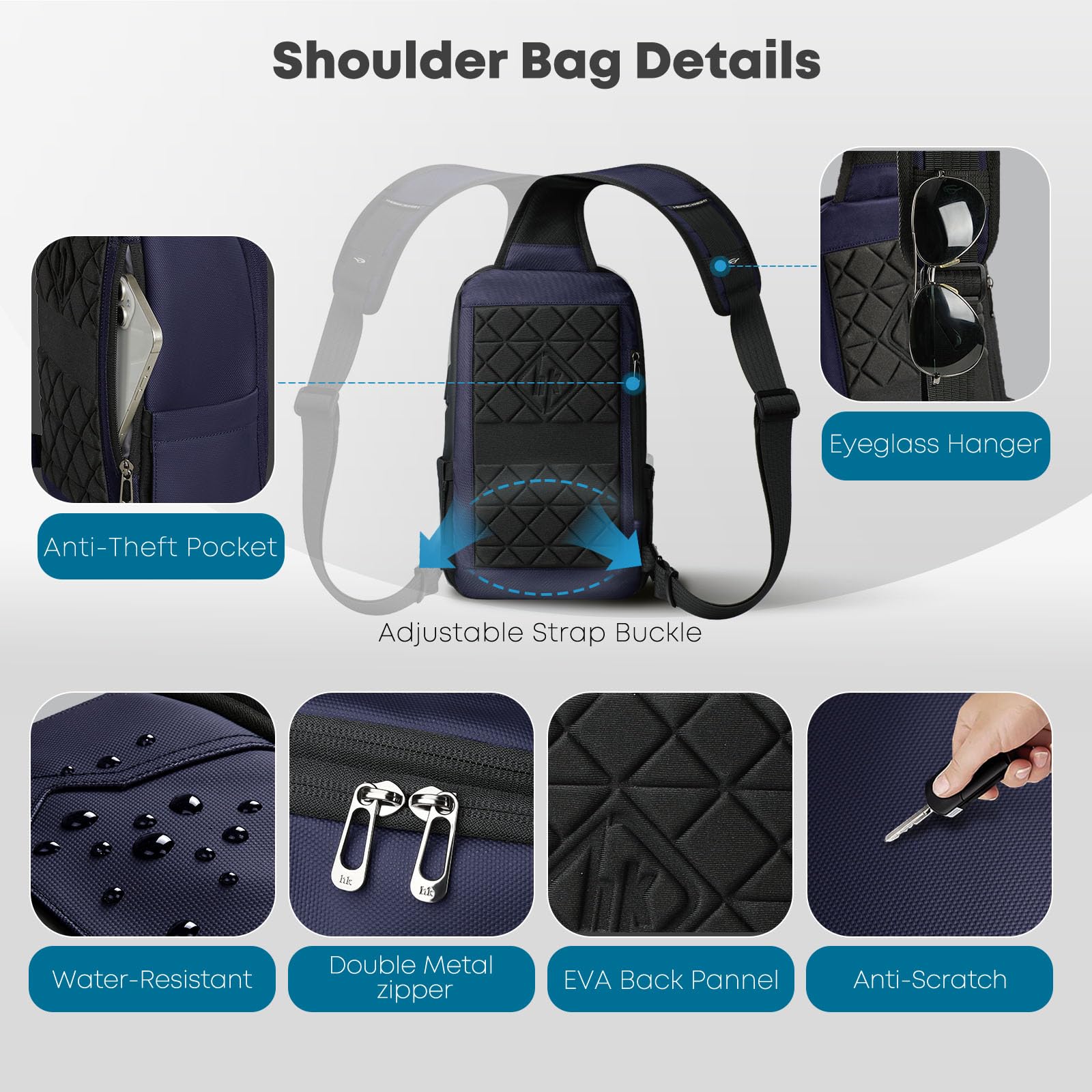 Bolso Bandolera Hombre con Puerto USB,Antirrobo e Impermeable