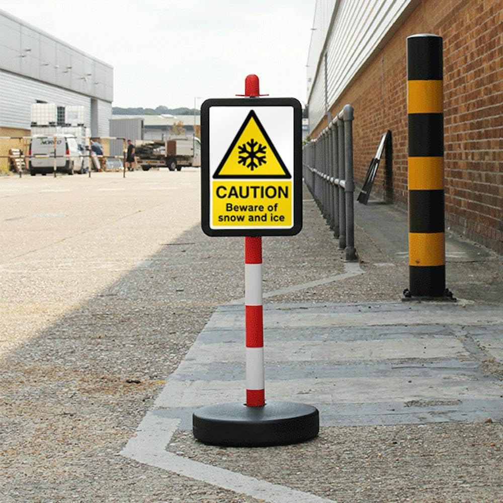V Safety Caution Beware Of Snow and Ice Safety Sign - Sign Only - Fits Temporary Signpost - 210 x 297 mm (A4) - 3mm RA2 Reflective Aluminium Composite