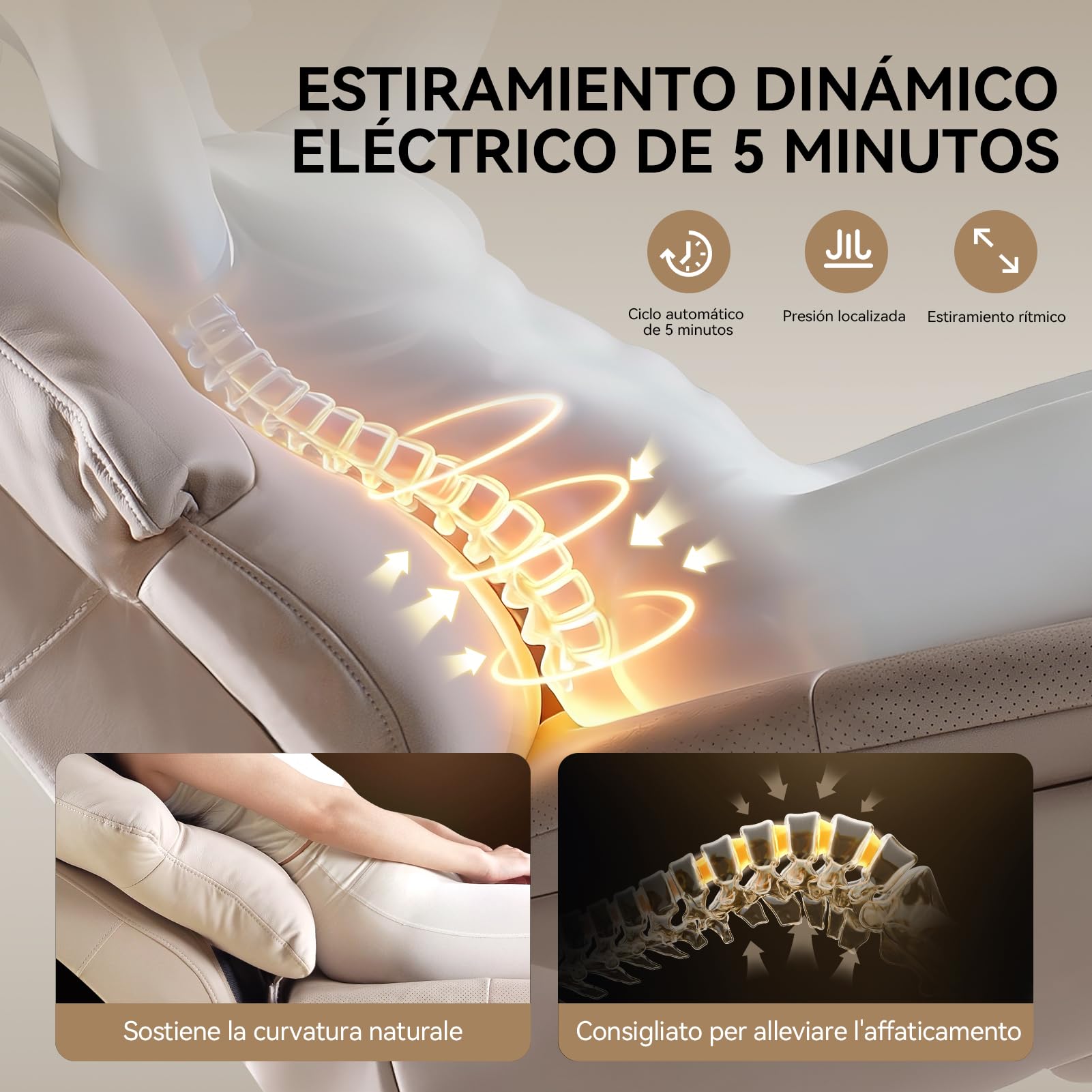 EMIAH Sillón Relax con Reposabrazos de Madera, Sillón con Soporte Lumbar y Función de Estiramiento, Sillón Reclinable Eléctrico con Reclinación y Reposapiés, Sillón TV con Cabezal, Cuero Genuino