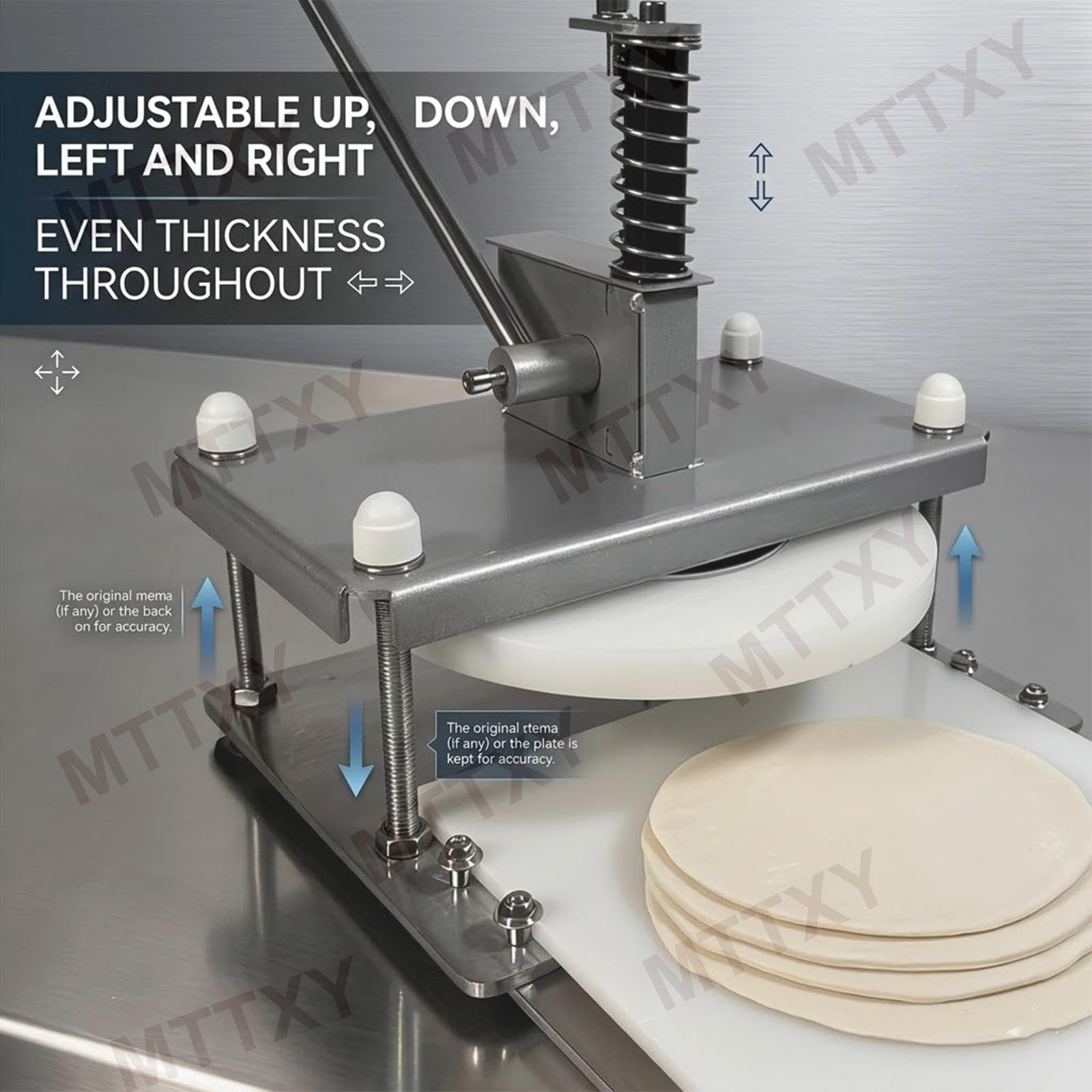 Kommerzielle manuelle Teigpresse, Edelstahl-Tortilla-Presse und Pizzakrusten-Maschine, robuste Handpresse mit Zugplatte für Chapati, Fladenbrot