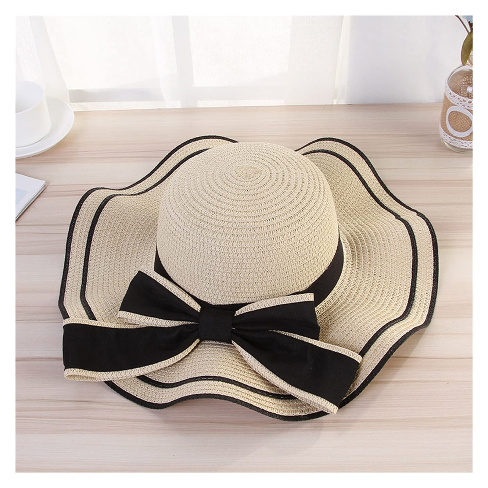 Summer Women's Beach Sombrera Buzo de la Playa para Mujeres Bowtie Sun Hat Ladies Fedora Gift (Color: D, Tamaño: 54-58 cm)