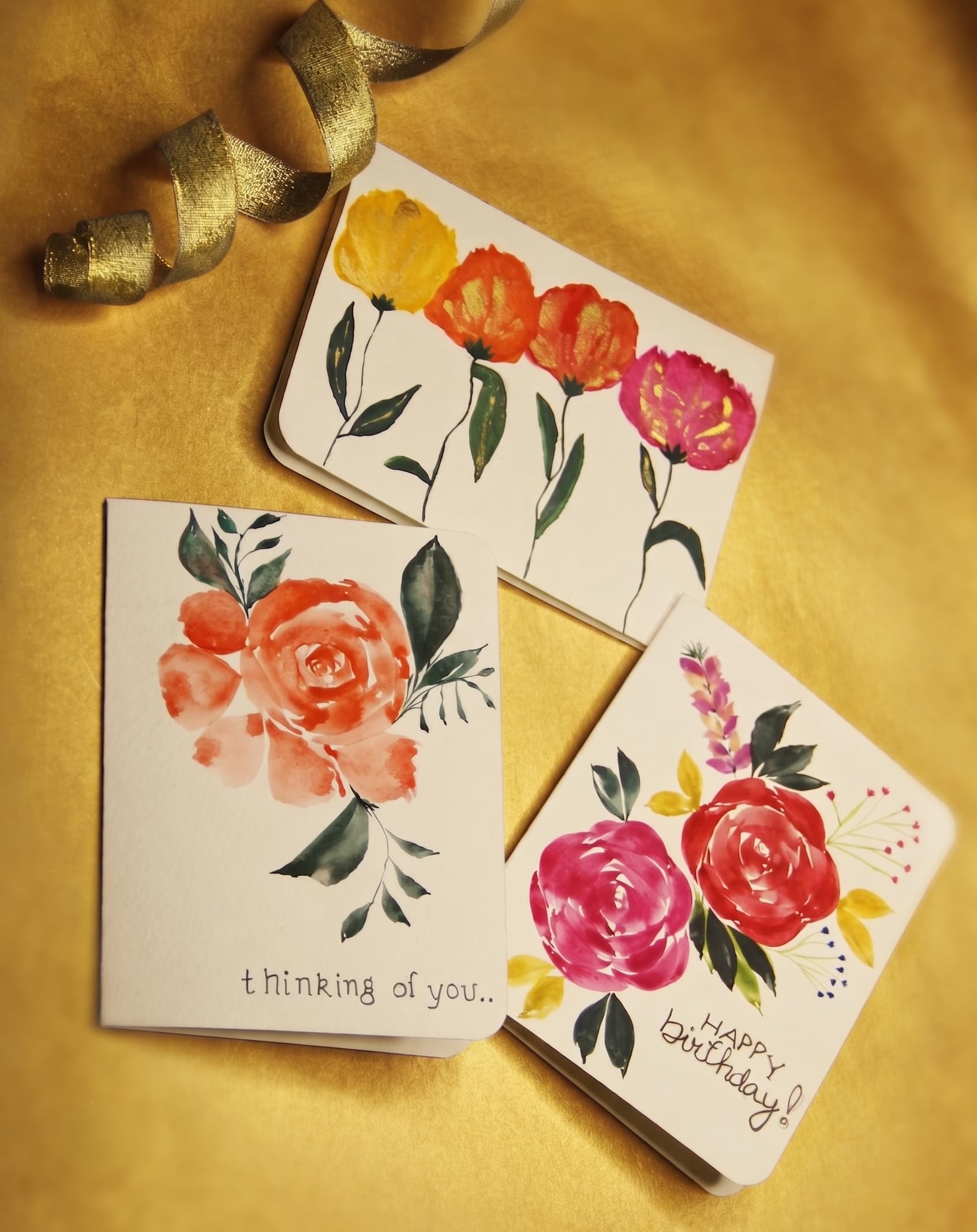 All Occasion Greeting Cards Set – 3 Blank Greeting Cards with Envelopes | Combo pack of 3| Thinking of You | Love | Handmade Greetings | Birthday card for Wife | Watercolors | Blooms Set 3-image-47