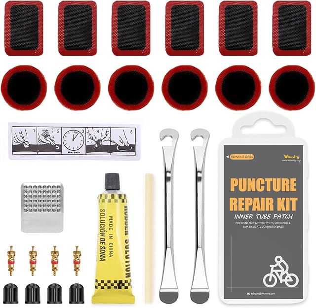 Wiswelry 21Pcs Puncture Repair Kit, Bike Tyre Patch Repair Kit Bicycle Inner Tube Patch Kit for Road Bike Cycle Road, Mountain & BMX Bikes, ATV Commuter Bikes