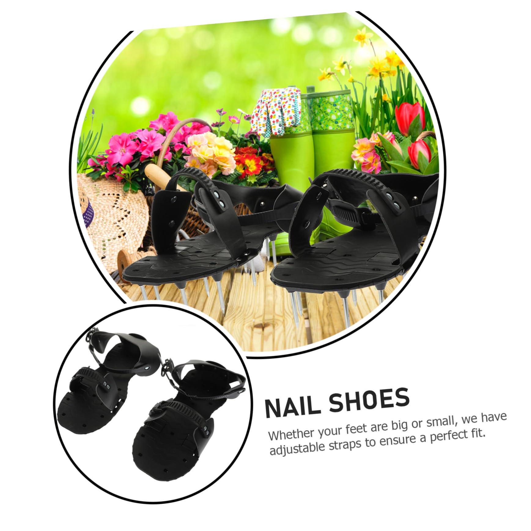 VICASKY 1 Paire Chaussures Aératrices de Pelouse PU Noir Outils de Jardinage Faciles à Assembler pour Aérer Sol et