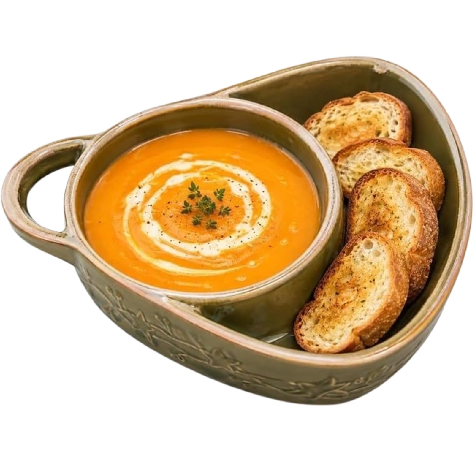 Soup and Sandwich Bowl Single Handle Ceramic Plate Combo with Bread Holder