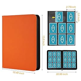 Trading Card Binder 9 Pocket, GERMUN PU Cover Card Binder for 360 Cards, Premium Trading Card Holder Folders, Double Sided Pocket Card Album for MTG, TCG (Orange)