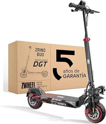 ZWHEEL ZRINO Patinete Eléctrico Adultos Homologado DGT - 600W-1200W MAX, 35-70km Autonomía, Doble/Cuádruple Suspensión Hidráulica, IP54, Ruedas 10" Tubeless/Offroad - App