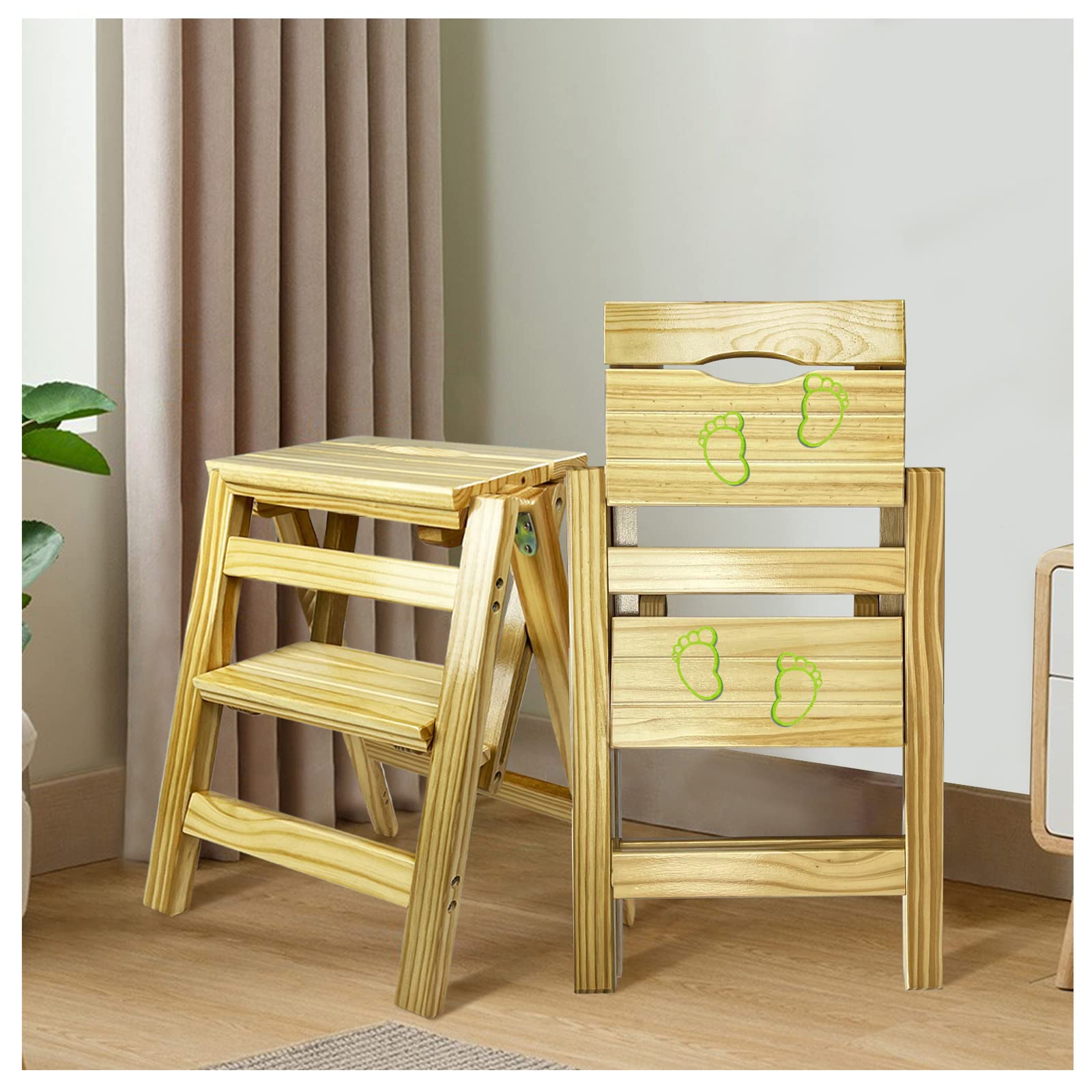 2-Stufen-Hocker für Erwachsene Kinder Holz-Arbeitsplatten-Hocker Klapptrittleiter-Hocker Tragbar 330 lbs Kapazität, einfach zu verstauende Faltbare Regale