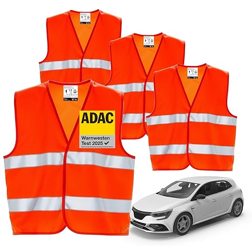 4er Set Hochsichtbare Warnwesten für Autos