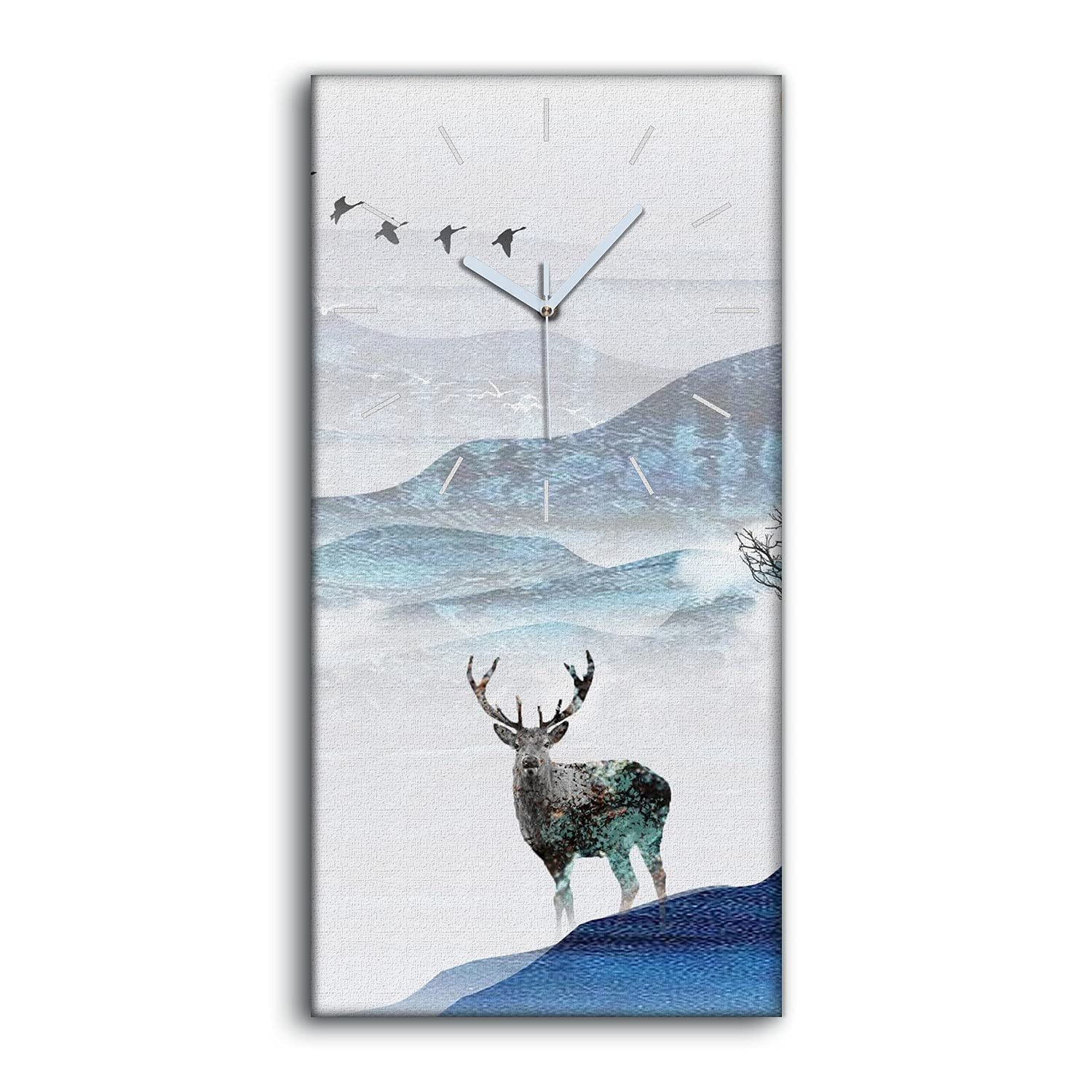 Horloge sur Toile Silencieuse sans Tic-Tac Décoration Murale Chambre 30x60cm Cerfs