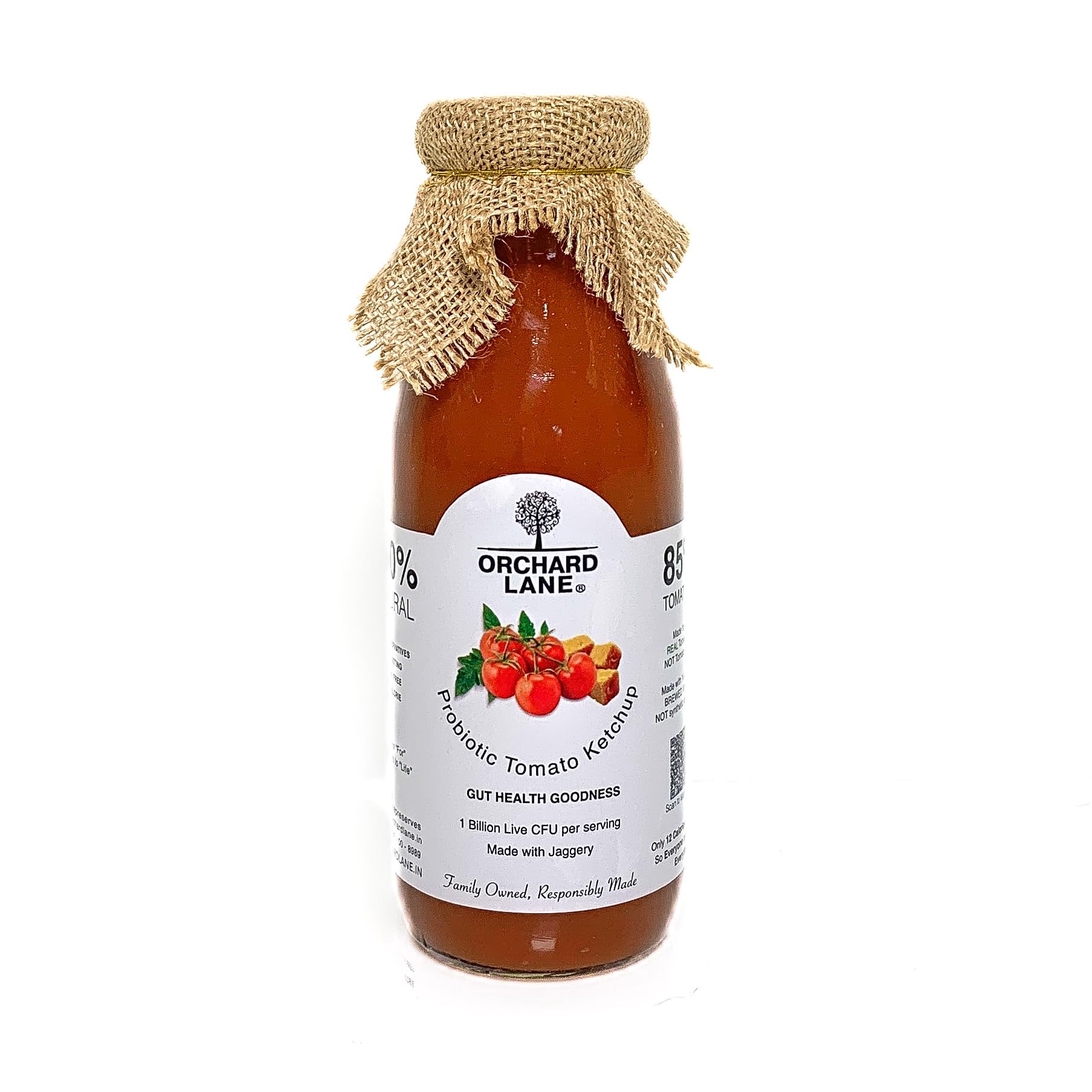 Orchard Lane PROBIOTIC Ketchup with No Refined Sugar- Immunity boosting gut-friendly ketchup for all ages | Made with Jaggery, tastes like normal ketchup| No Preservatives | Chemical free and low calorie | No artificial additives- glass bottle for your health- guarantee against breakage- 350 g - 24 servings per bottle