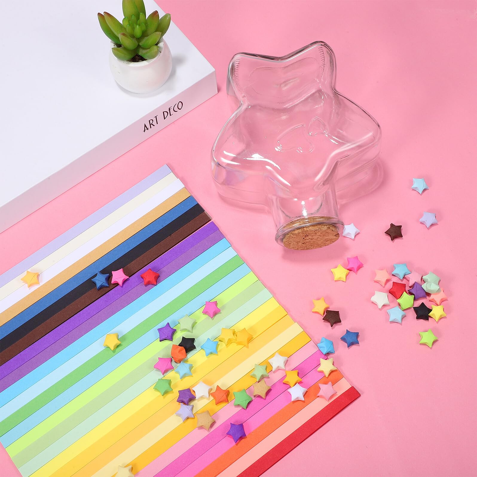 Strisce Carta per Stelline Origami 540 Fogli con Bottiglia Vetro