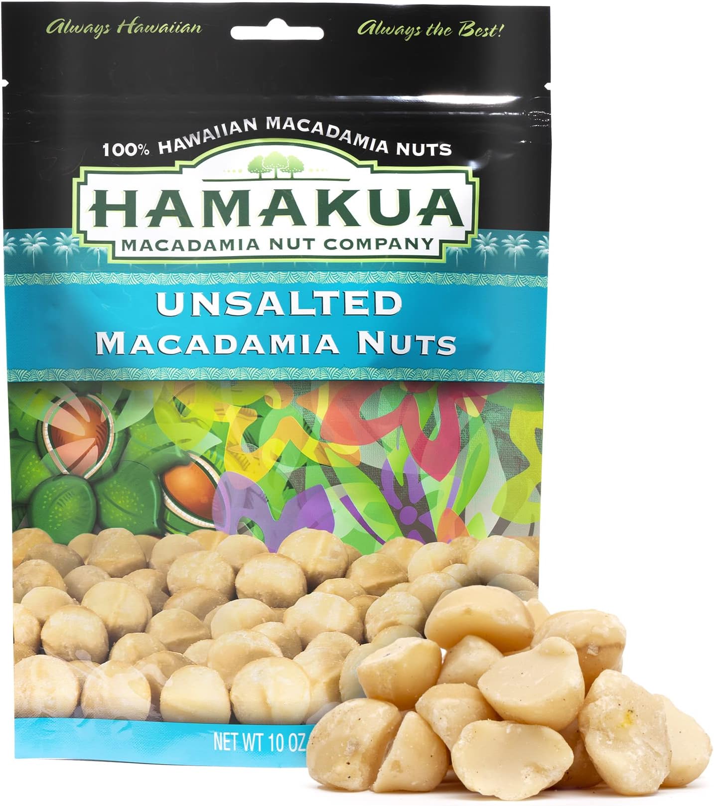 Hamakua Macadamia Nuts - Unsalted Hawaiian Grown Dry Roasted Half and Whole Macadamias without Salt - Natural Eco-Friendly Large Macadamia Nuts (10 oz Pouch)