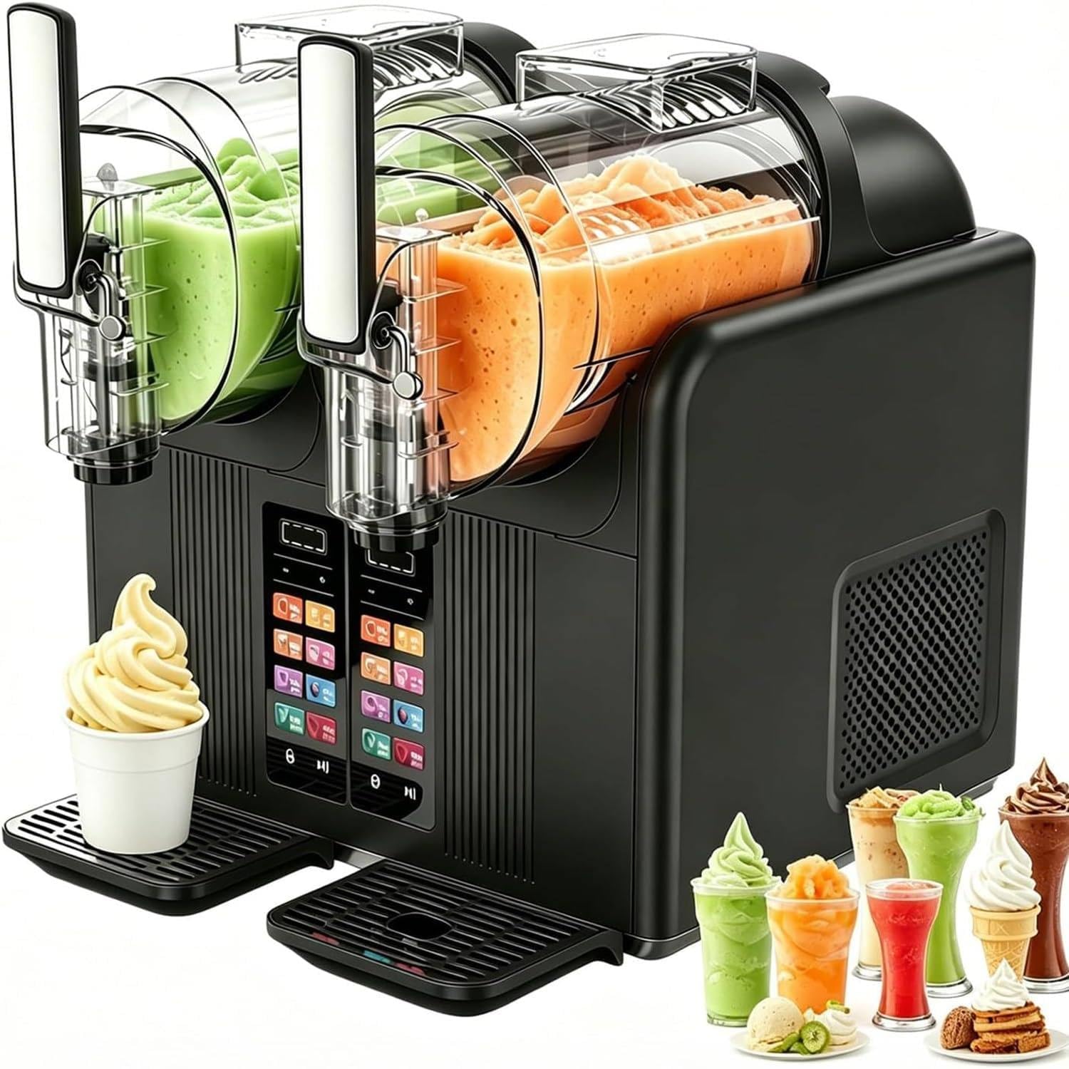 Two-Chamber Slushie Maker and Soft Ice Cream Maker, 430W, 7 Programs Black